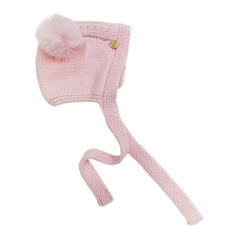 Pink Cotton Knit Teddy Bonnet