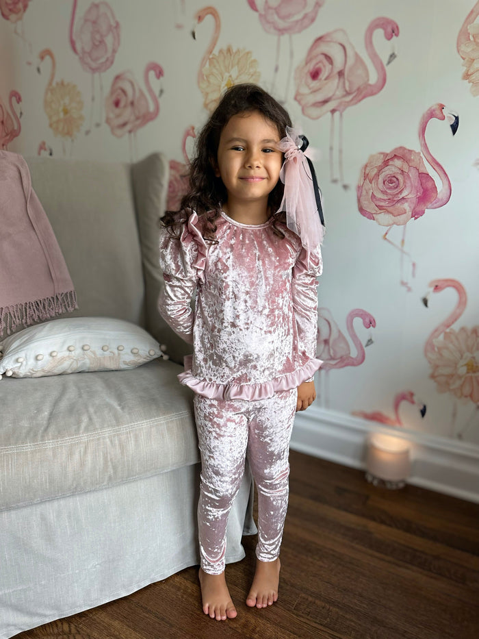 Light mauve and white velour take me home girl set
