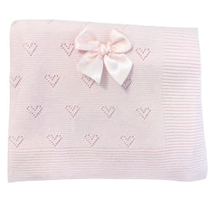 Pink Heart Knit Cotton Baby Blanket