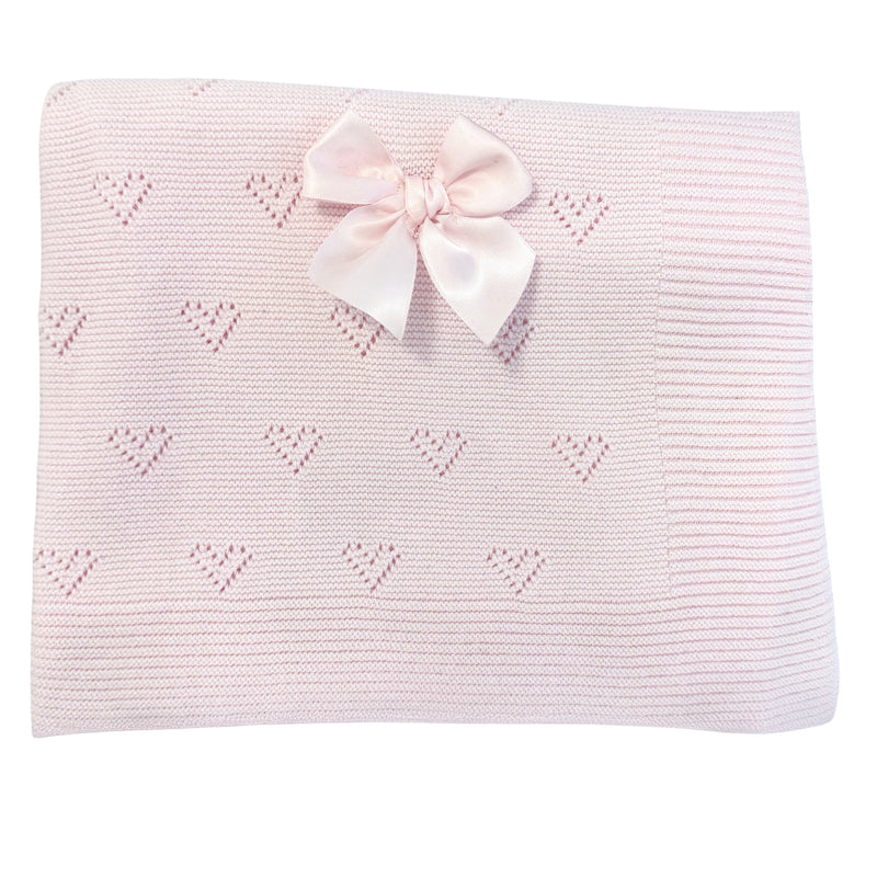 Pink Heart Knit Cotton Baby Blanket