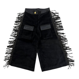 Cowboy Black Wide-Leg Cargo Pants with Fringe