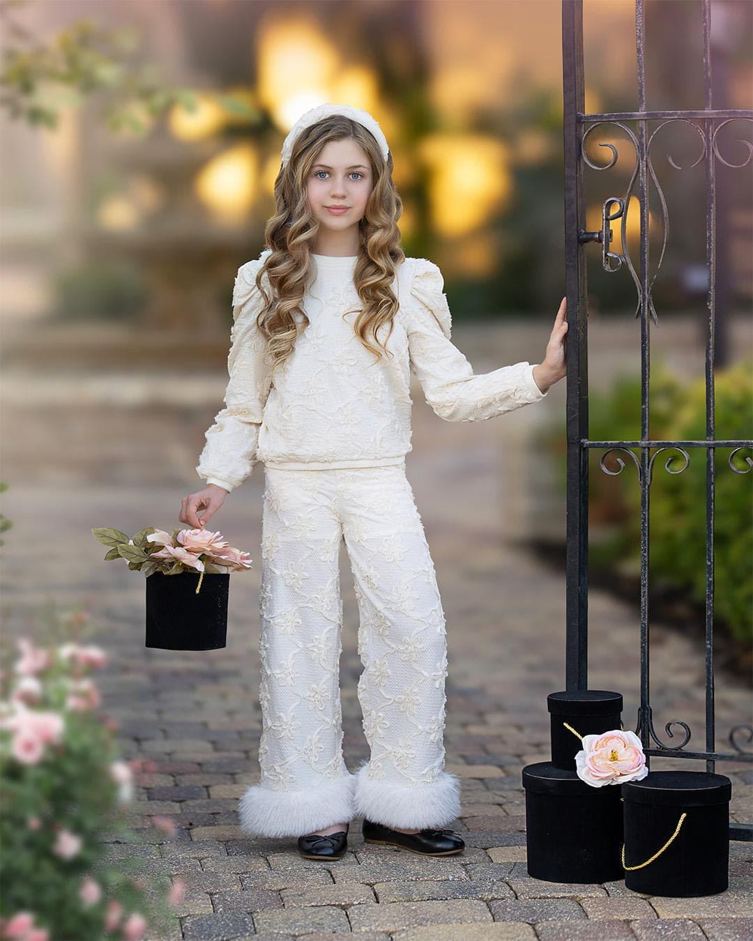 Ava Ivory Flower Wide Leg Pants