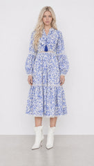 Jaylin Blue and White Linen Mom Dress