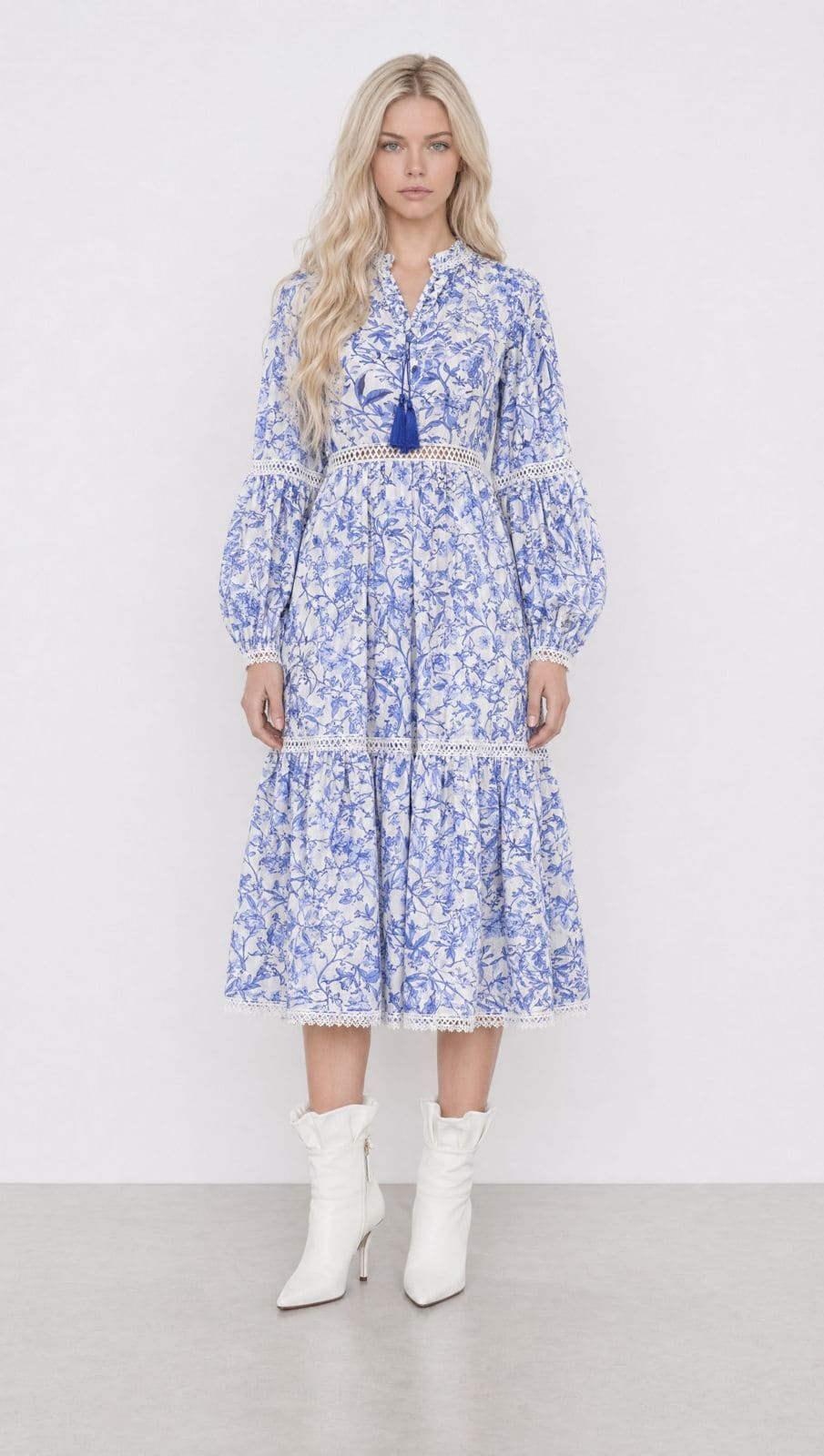 Jaylin Blue and White Linen Mom Dress