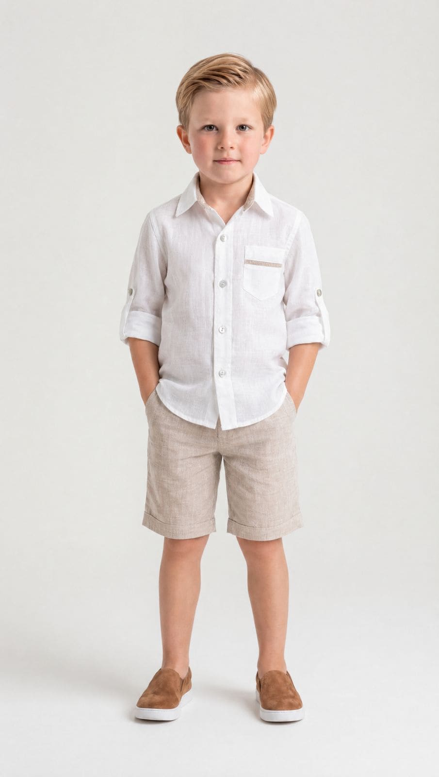 Ashton Beige and White Linen Top and Shorts Set