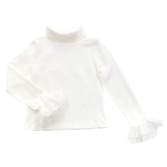 White Cotton Turtleneck with Organza Sleeves