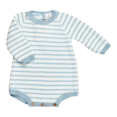 Baby Blue and White Striped Knit Cotton Onesie