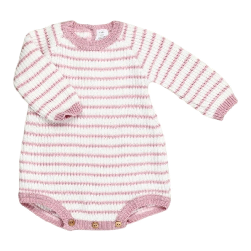 Pink and White Striped Knit Cotton Onesie