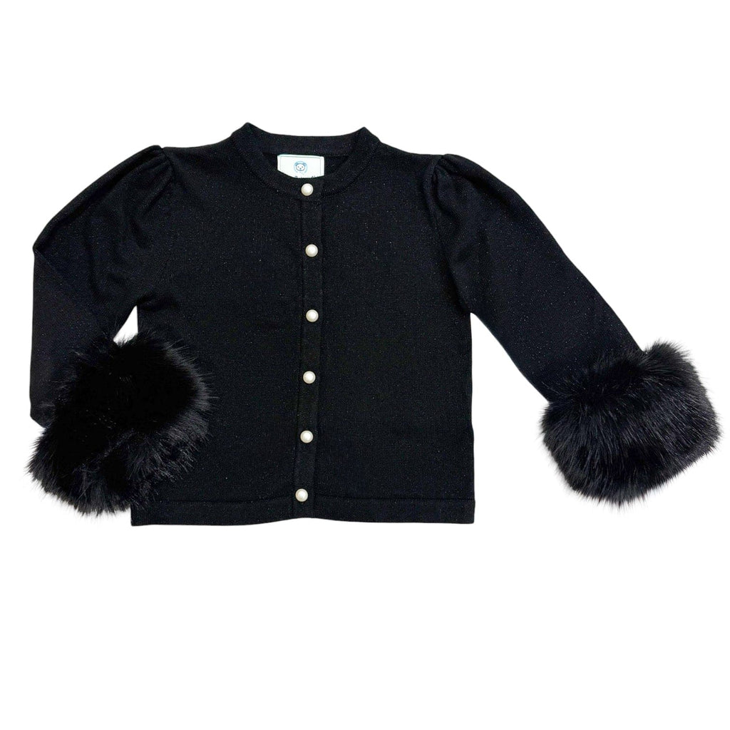 Black Faux Fur Knit Wool Cardigan