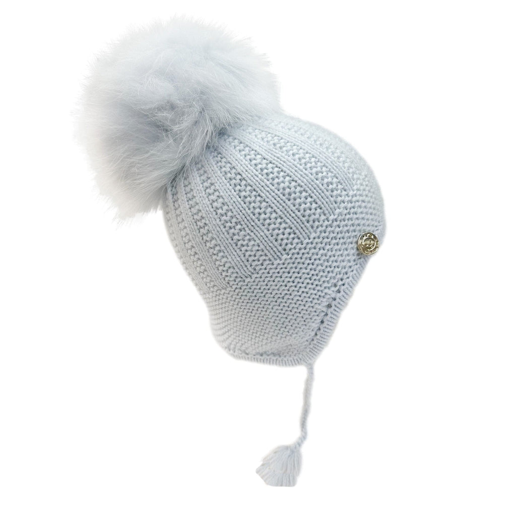 London Cashmere Faux Fur Aviator Hat Baby Blue