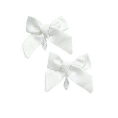 Poppy White Quilted Hair Bow Clips