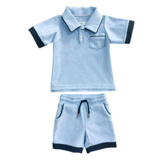 Terry Baby Blue Boys' Polo Top and Shorts Set