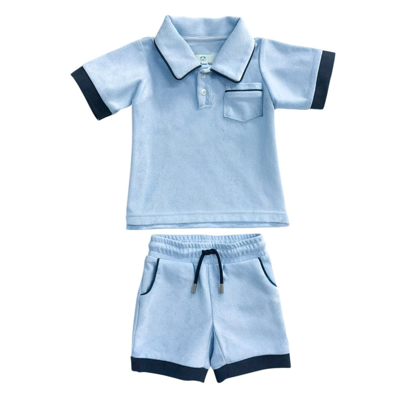 Terry Baby Blue Boys' Polo Top and Shorts Set