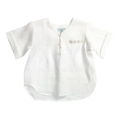 White Linen Boys' Mandarin Collar Top