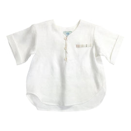 White Linen Boys' Mandarin Collar Top - Petite Maison Kids
