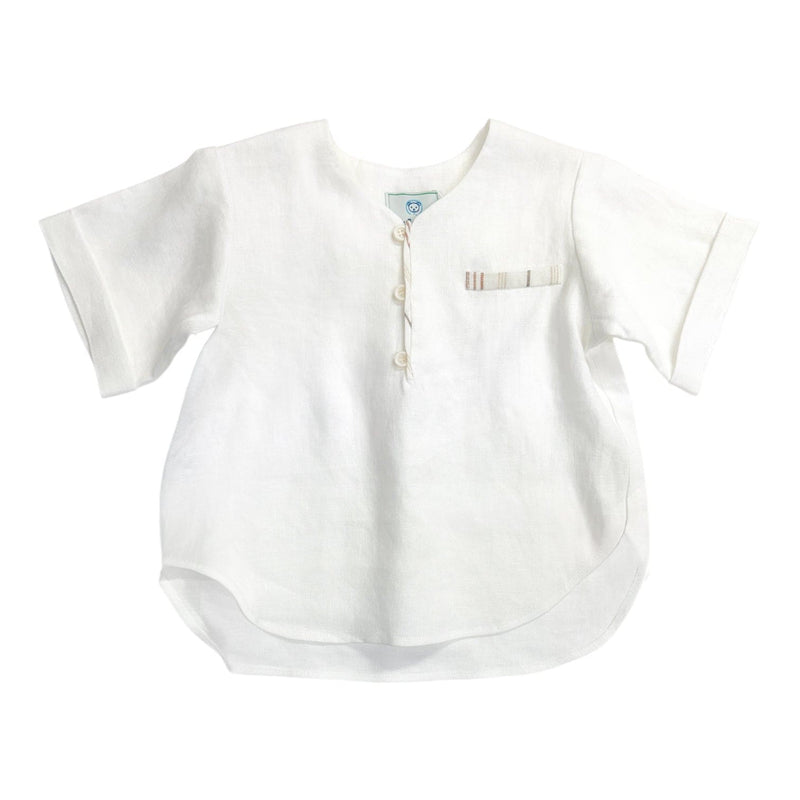 White Linen Boys' Mandarin Collar Top