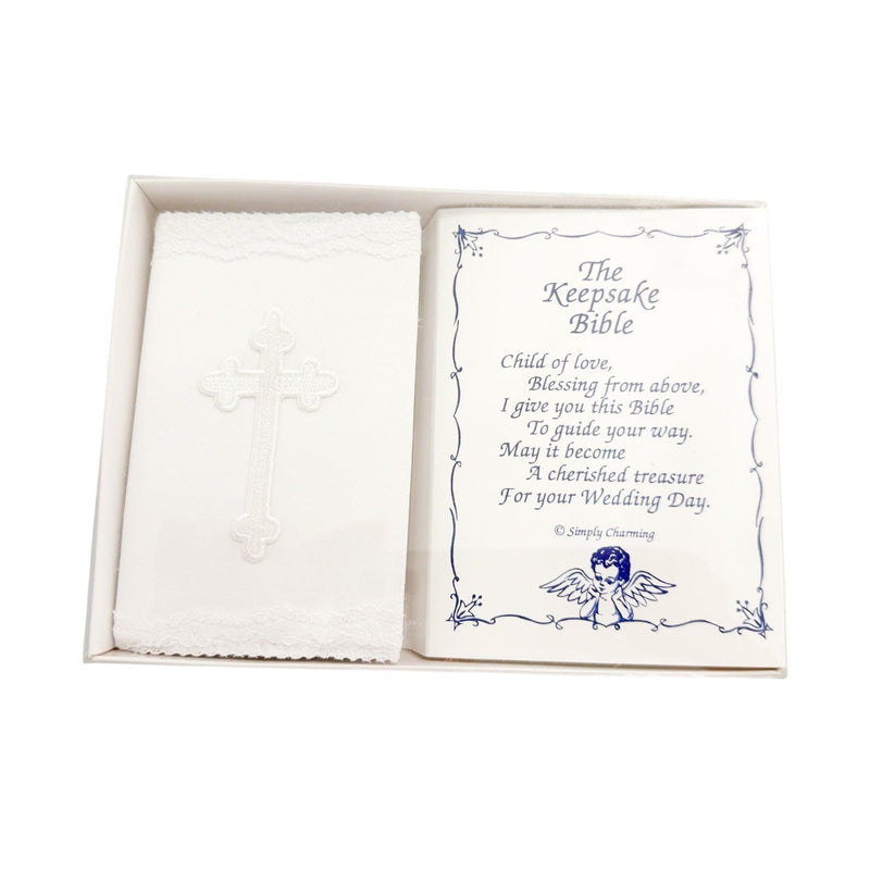 White Satin Baby Bible with Cross
