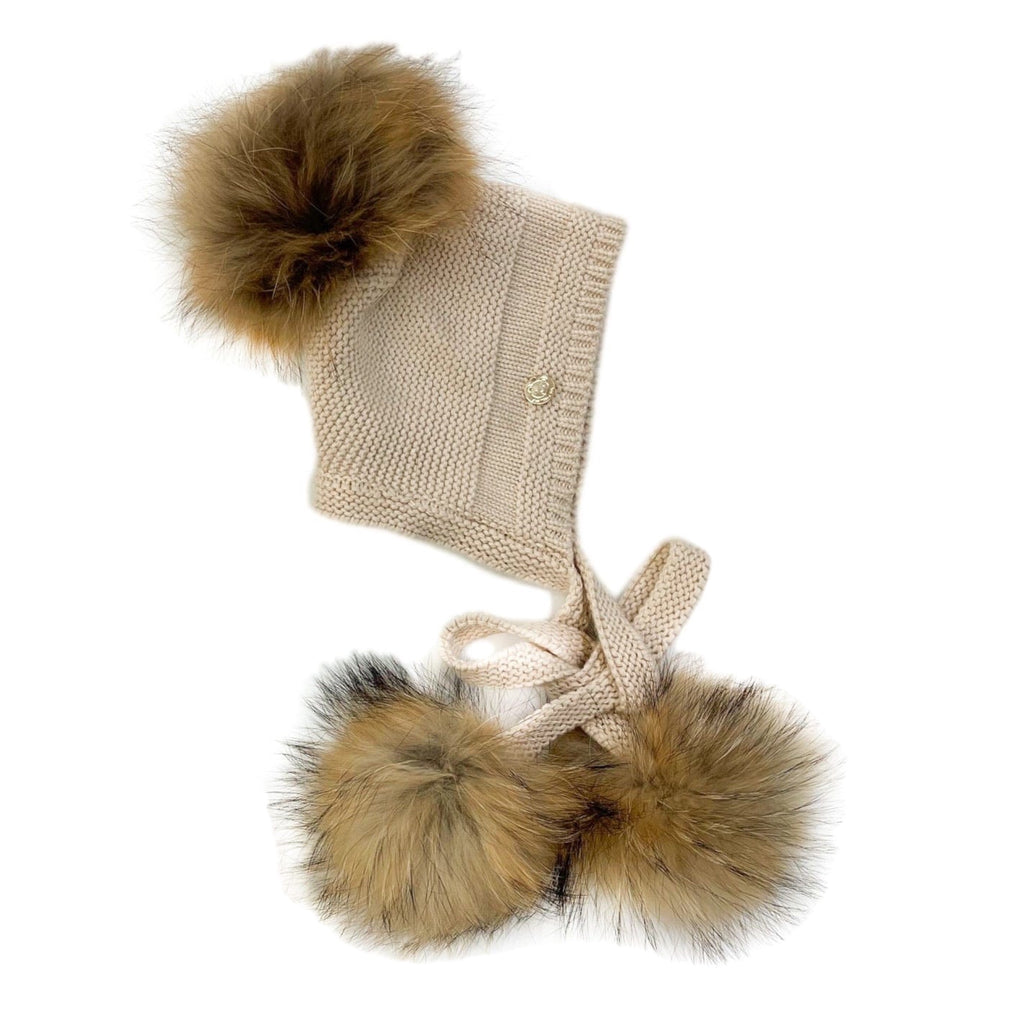 Pasha Three Pom Hat - Natural Poms