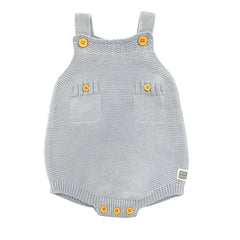 Ash Blue Cotton Knit Romper with Straps and Pockets