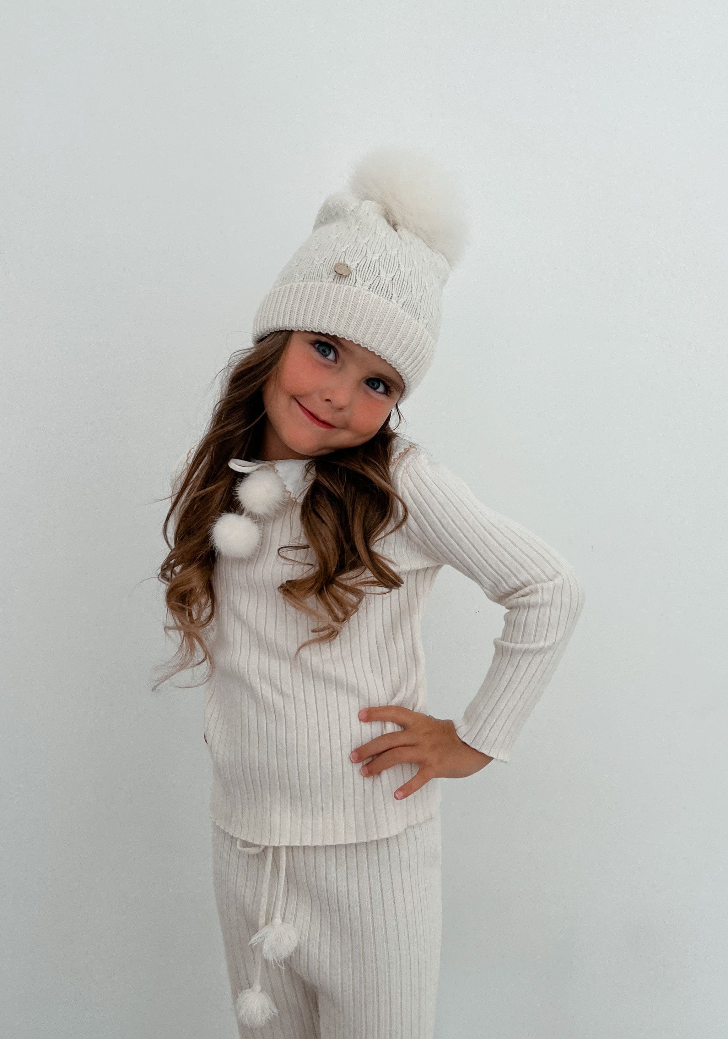 Parker Ivory Merino Wool Faux Fur Beanie Hat