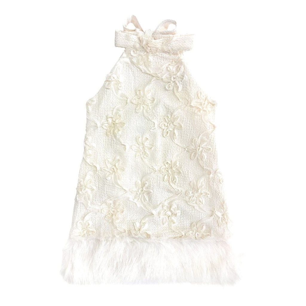 Ava Ivory Flower Faux Fur Dress