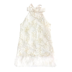 Ava Ivory Flower Faux Fur Dress