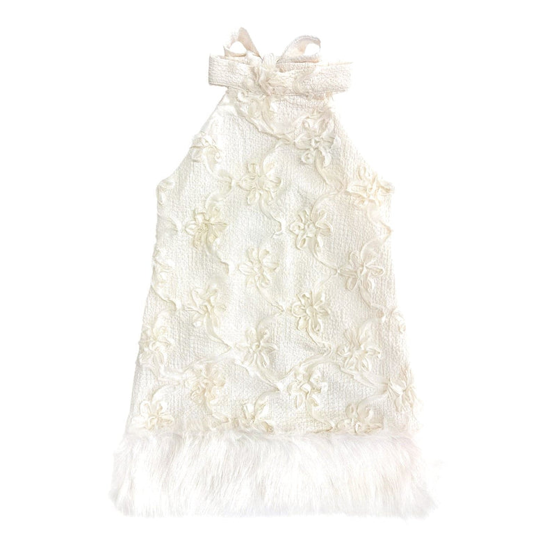 Ava Ivory Flower Faux Fur Dress