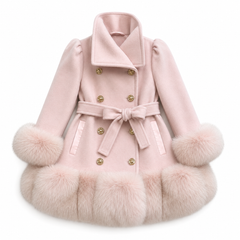 Sandra Pink Wool Fur Coat
