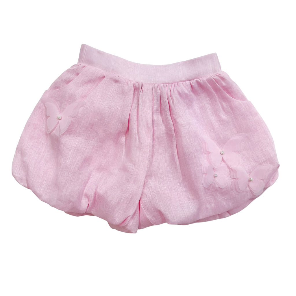 Pink Butterfly Bubble Linen Shorts