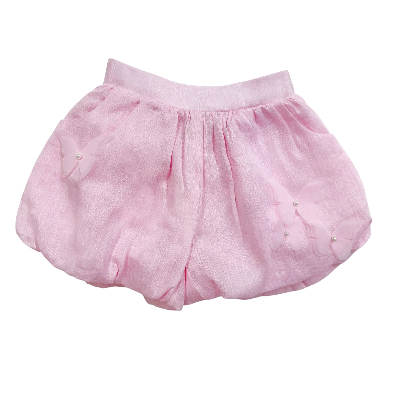 Pink Butterfly Bubble Linen Shorts