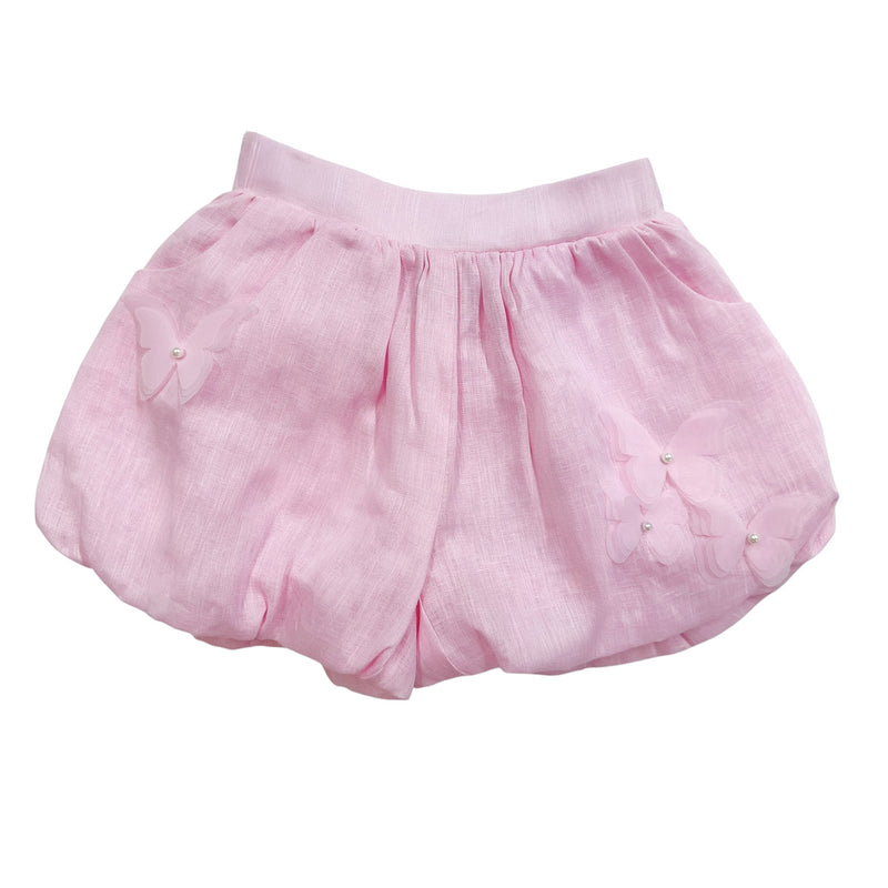 Pink Butterfly Bubble Linen Shorts