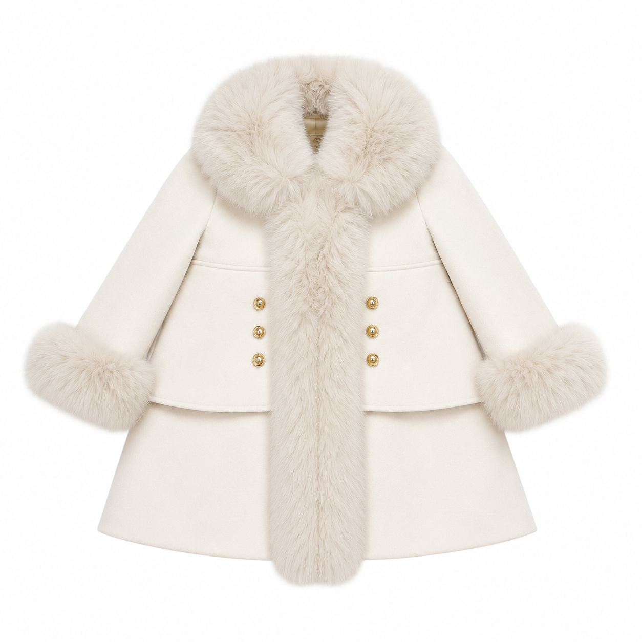 Greta Beige Wool Fur Coat for Girls