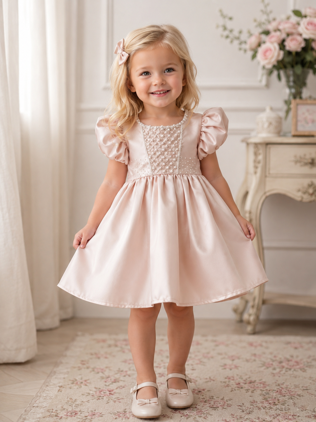 Willow Pink Mikado Satin Puff Dress