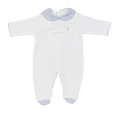 Baby Onesie Babygrow Made of Cotton with Light Blue  Striped Collar