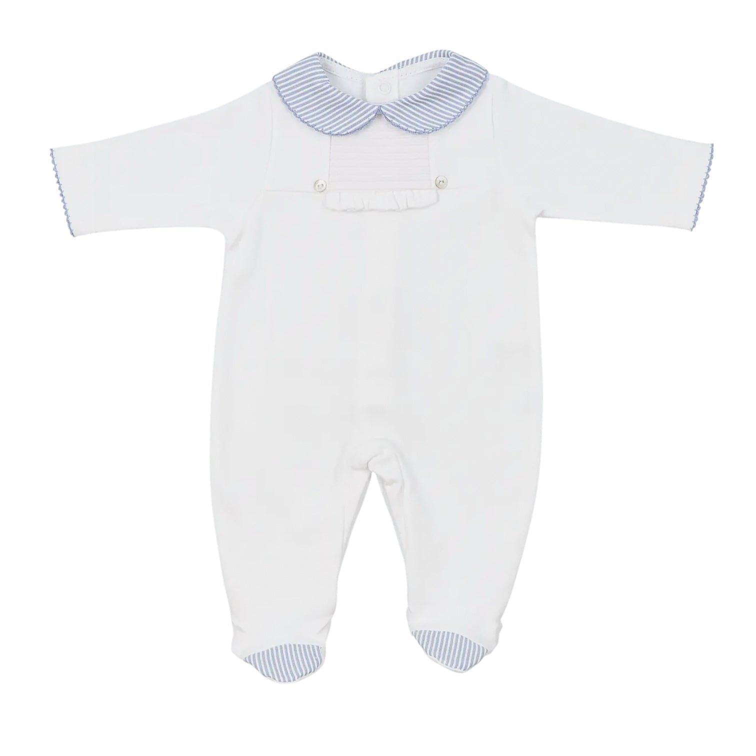 Baby Onesie Babygrow Made of Cotton with Light Blue  Striped Collar