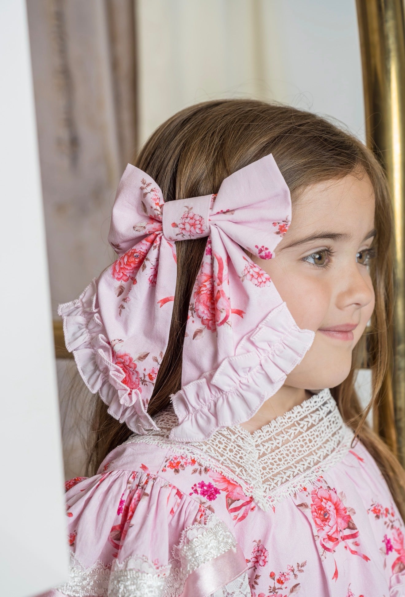 Amelia Pink Flower Print Hair Bow