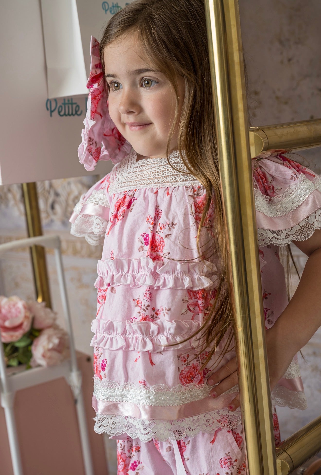 Amelia Pink Flower Print Short Sleeve Top