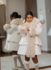 Greta Beige Wool Fur Coat for Girls