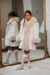 Greta Beige Wool Fur Coat for Girls