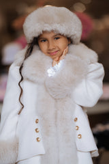 Greta Beige Wool Fur Coat for Girls