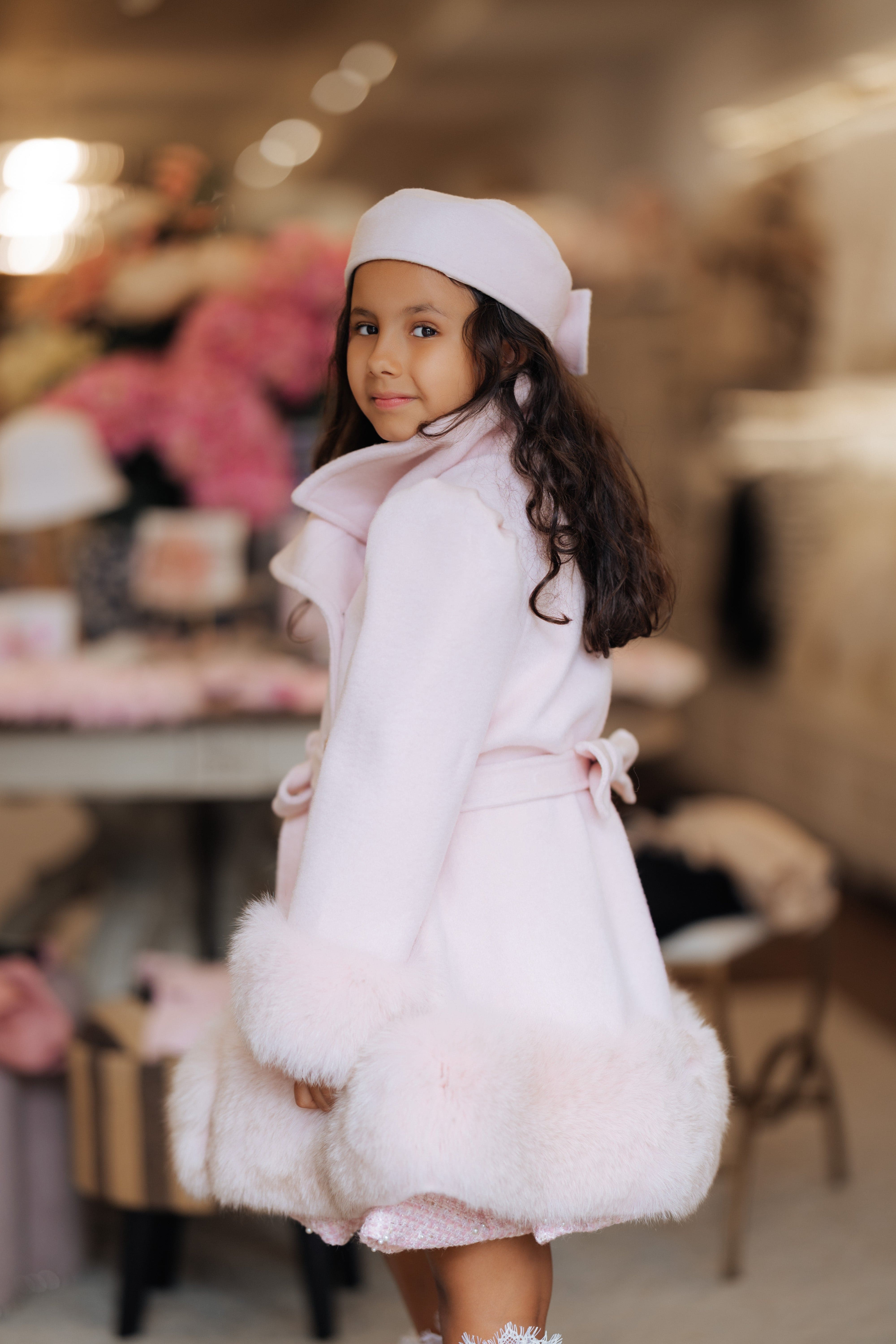 Sandra Pink Wool Girls' Pillbox Bow Hat