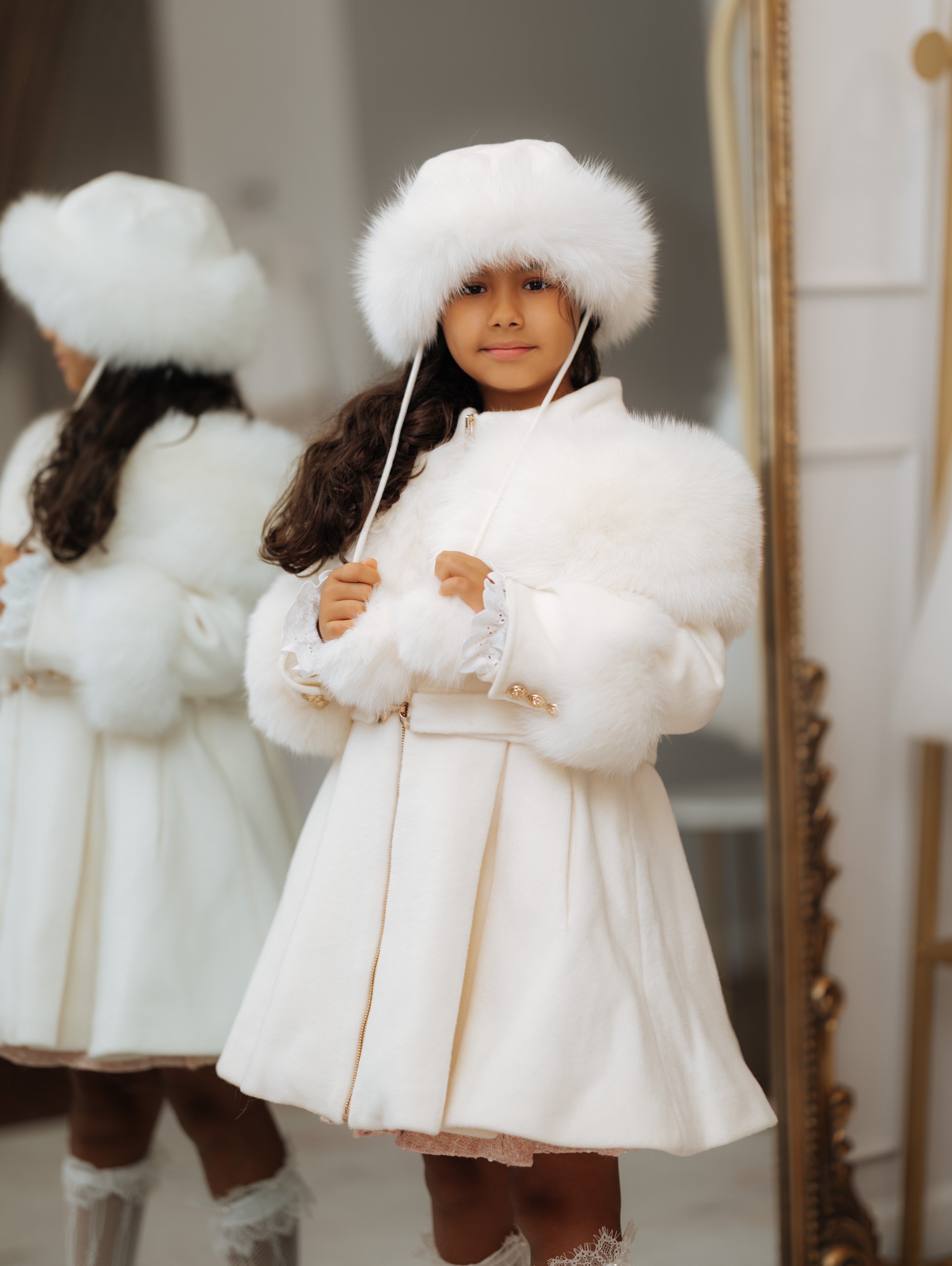 Klara Ivory Wool Fox Fur Girls' Hat