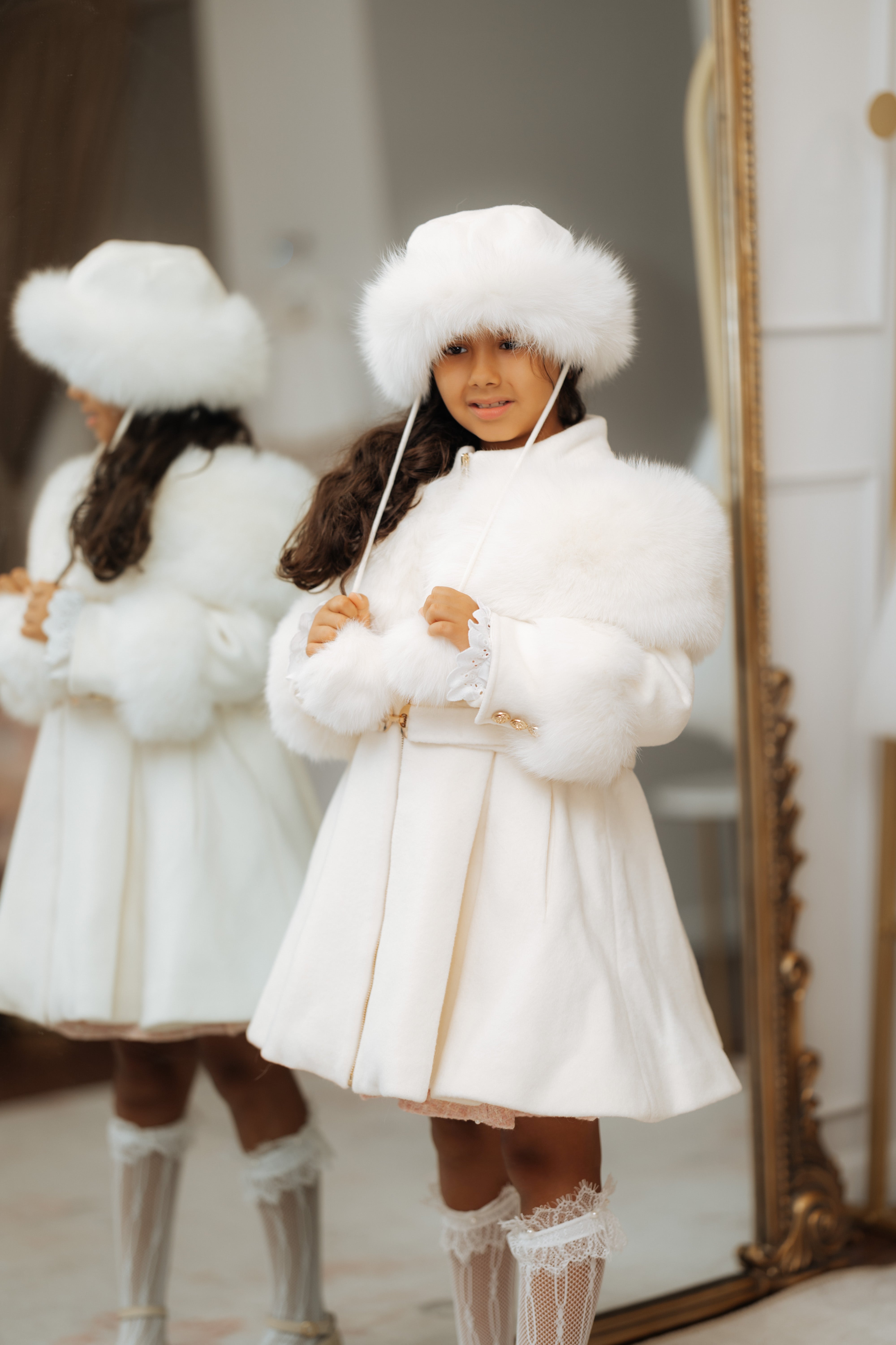 Klara Ivory Wool Fox Fur Girls' Hat