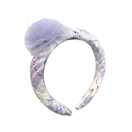 Violet tweed girls headband with soft tulle flower accent, comfortable lining, and coordinating design to match the Violet Tweed Dress.