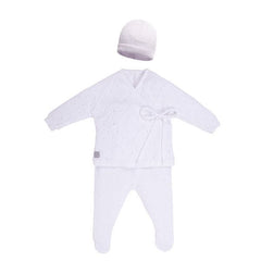 White Knit Cotton Baby Three Piece Set