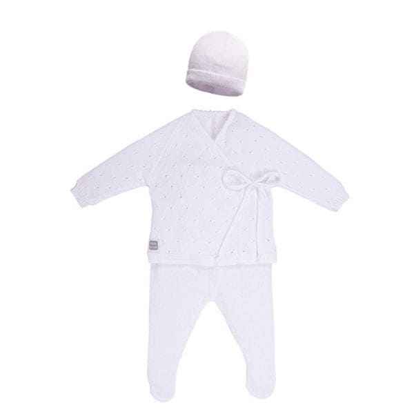 White Knit Cotton Baby Three Piece Set