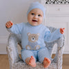 Easton Blue Knit Bear Babygrow and Hat Set