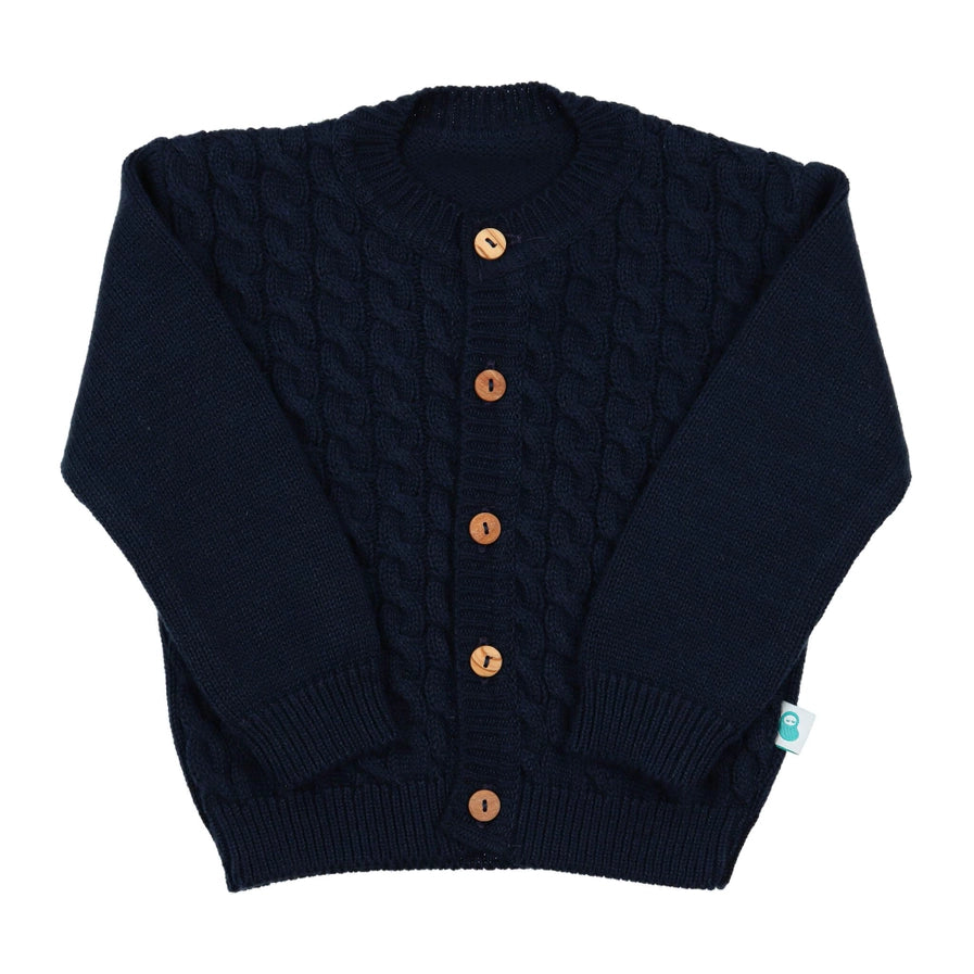 Navy Blue Cotton  Braided  Knit  Cardigan