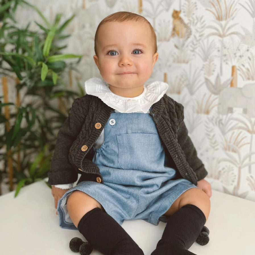 Navy Blue Cotton  Braided  Knit  Cardigan