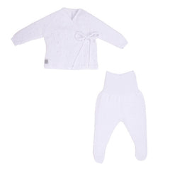 White Knit Cotton Baby Three Piece Set